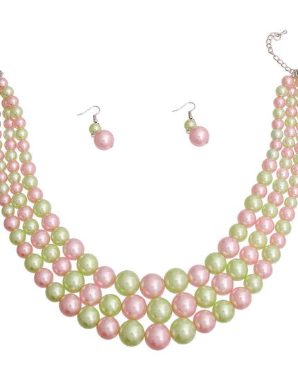 Pink and Green Pearl 3 Sorority Necklace