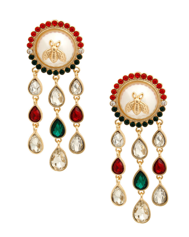 Vintage Look Red and Green Bee Earrings