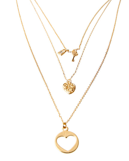 Layered Heart Pendant Necklace Set