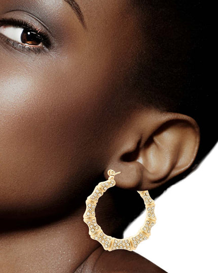 Gold Bling Thin Bamboo Hoops