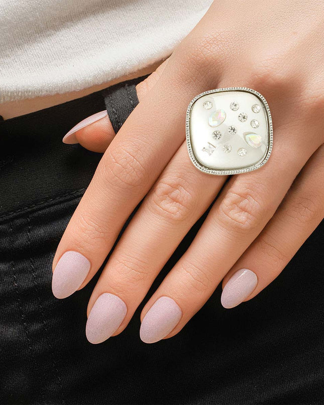 Silver White Pearl Square Ring