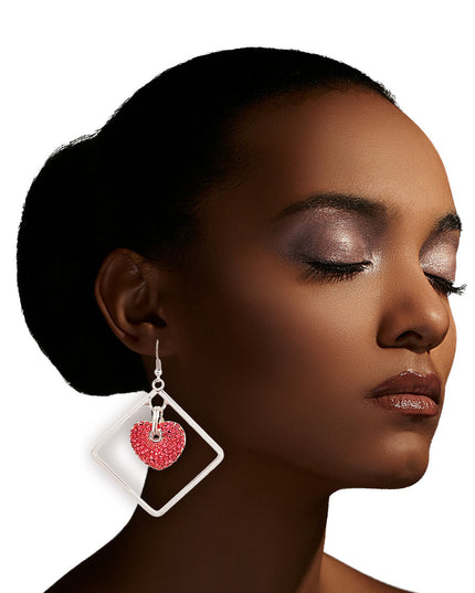 Silver Drop Diamond Pink Earrings