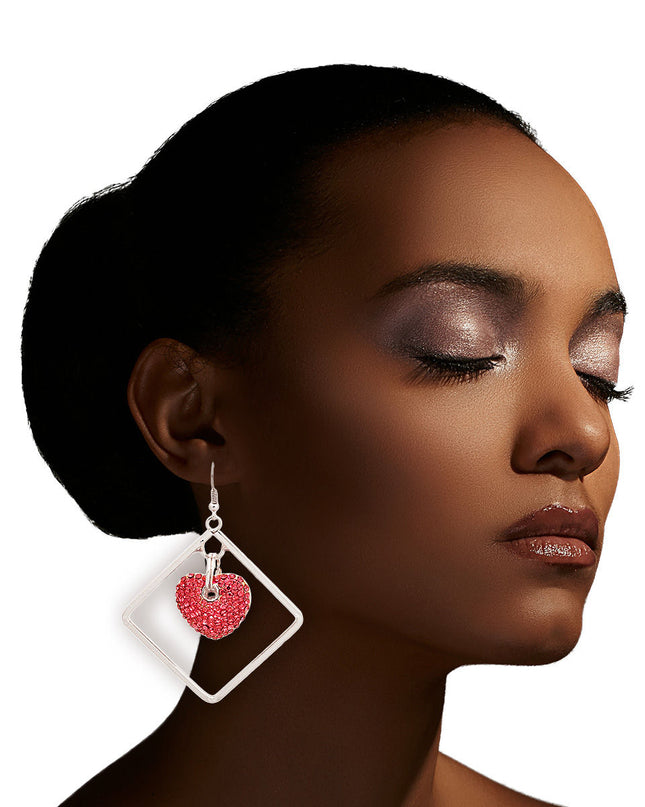 Silver Drop Diamond Pink Earrings