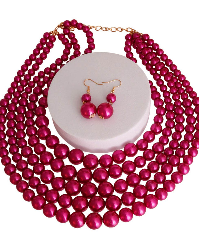 Fuchsia Pearl 5 Strand Set