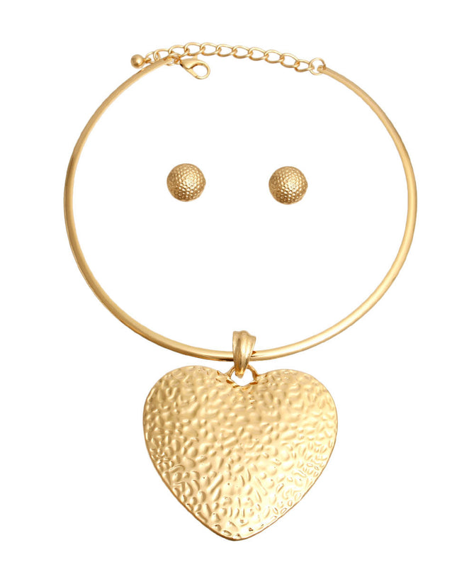 Gold Hammered Metal Heart Choker
