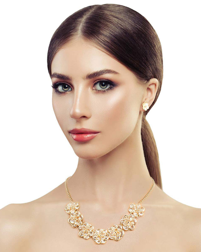 Gold Glass 3D Flower Collar Set