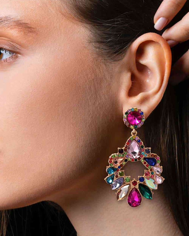 Zinc Alloy Frame Glass Stone Dangle Earrings