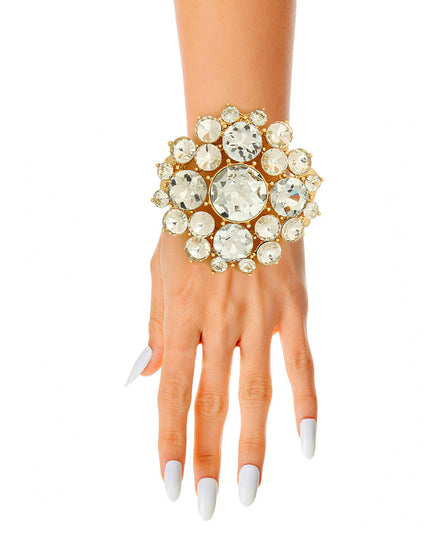 Gold Round Clear Crystal Chunky Cuff