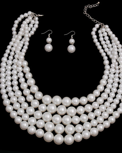 White Multi Strand Pearl Necklace Set