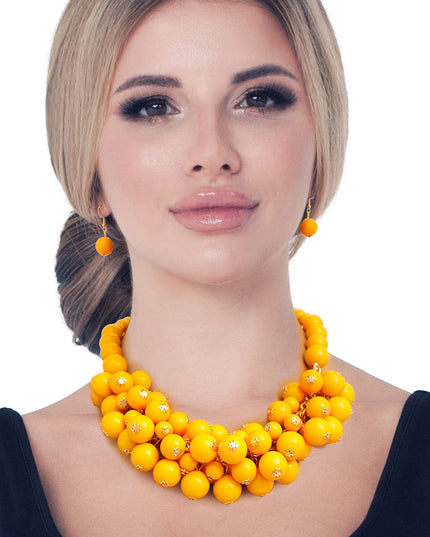 Mustard Ball Bead Cluster Collar Set