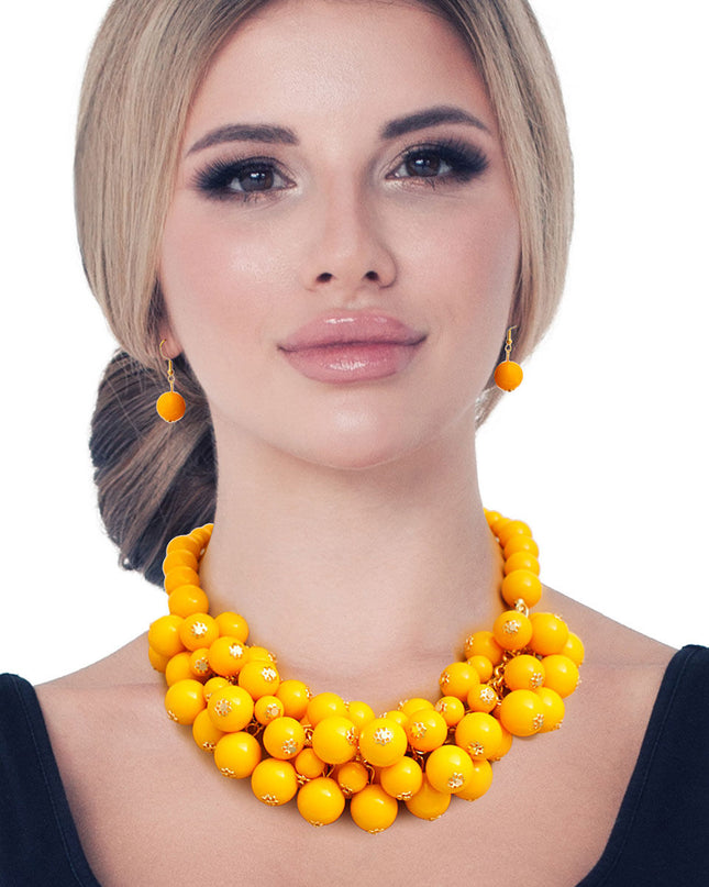 Mustard Ball Bead Cluster Collar Set