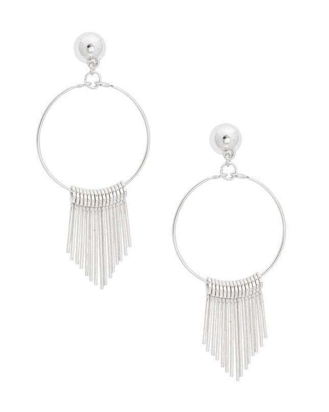 Silver Bar Fringe Circle Earrings