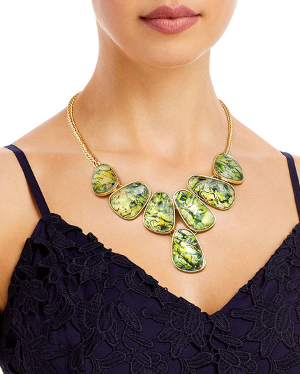 Green Marbled 7 Pear Drop Necklace
