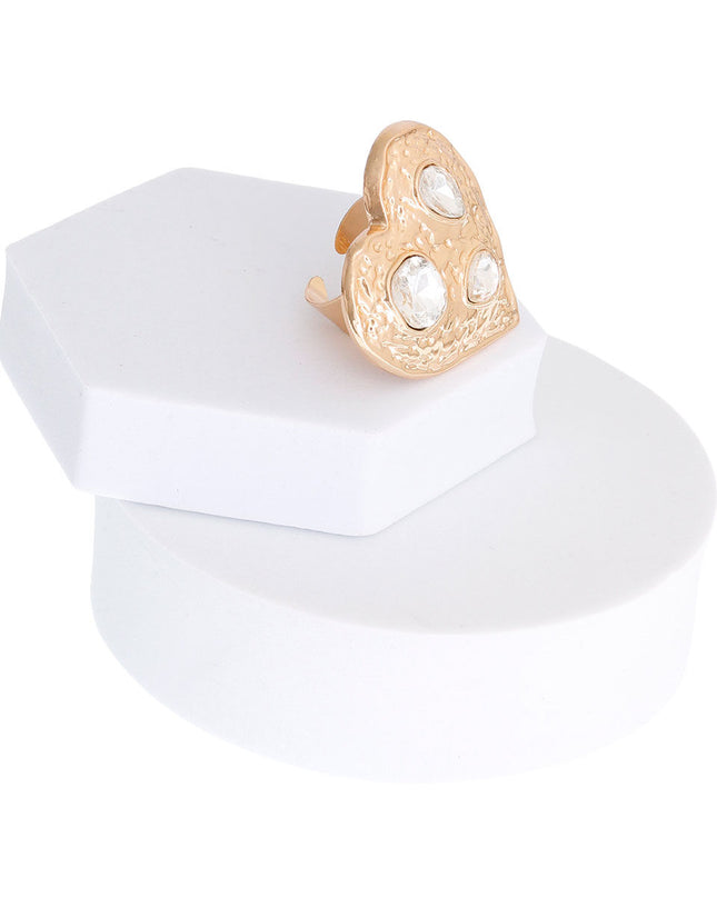 Gold Hammered Heart Stone Ring