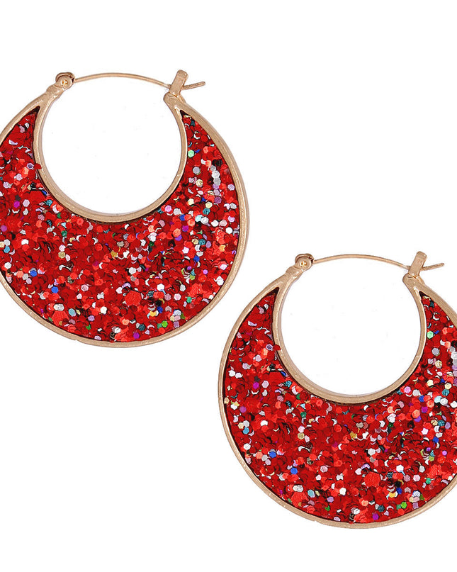 Red Glitter Crescent Hoops