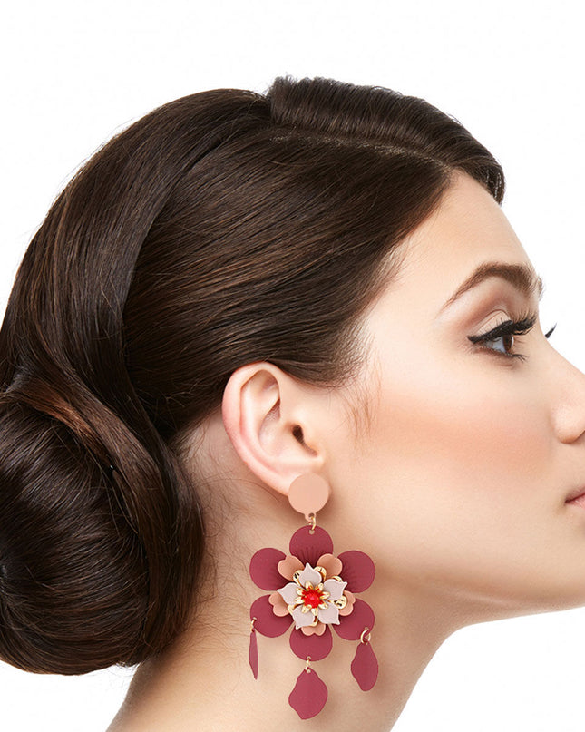 Mauve and Maroon Flower Earrings
