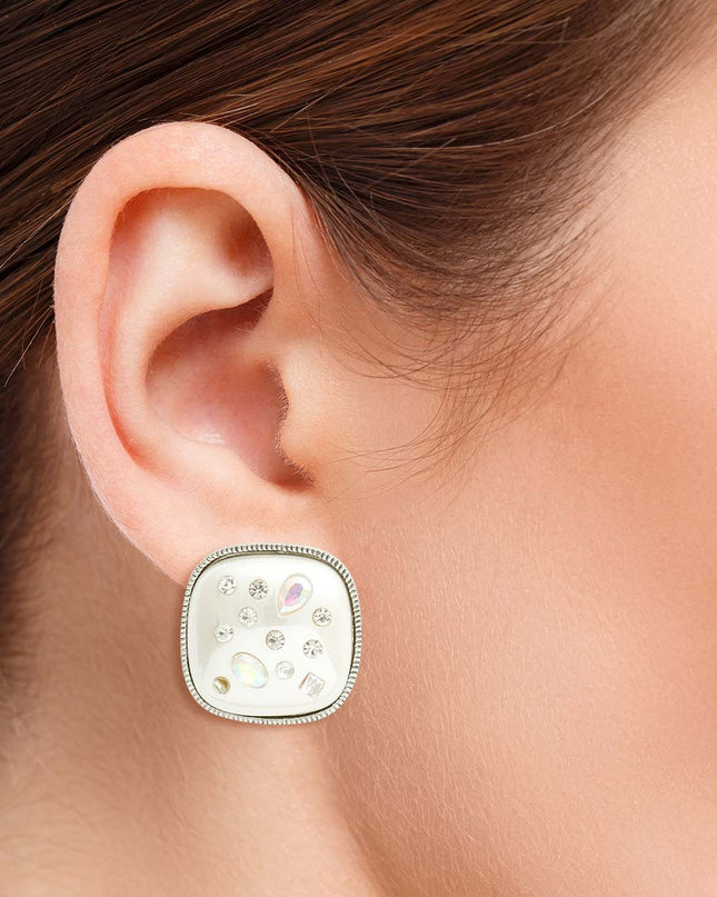 Silver White Pearl Square Studs