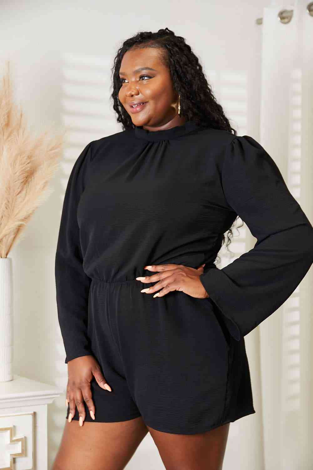 Full Size Open Back Romper with Pockets