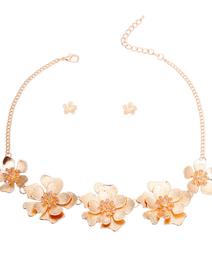Gold Metal and Pink Flower Collar