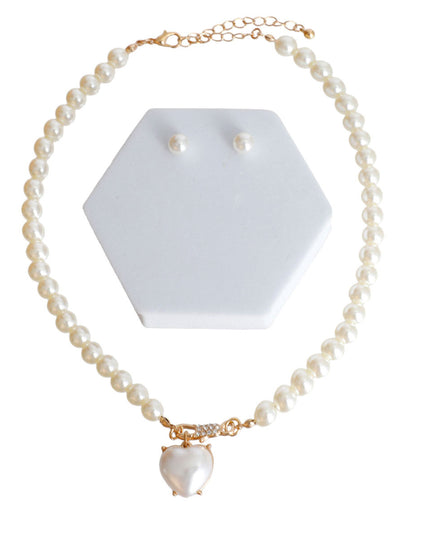 Cream Pearl Heart Pendant Choker