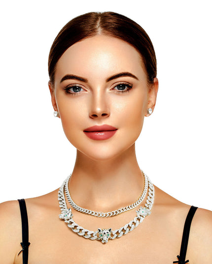Silver Iced Cuban Leopard Chain Set