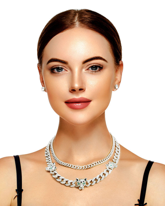 Silver Iced Cuban Leopard Chain Set