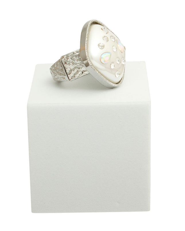 Silver White Pearl Square Ring