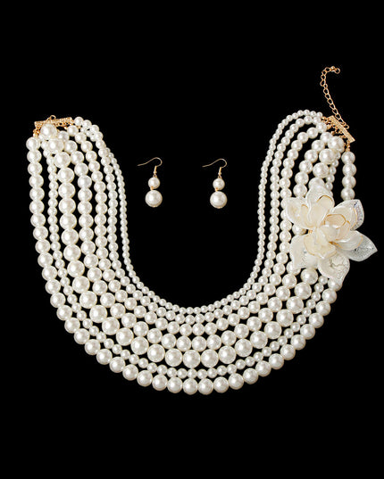 Pearl and Flower Necklace Set