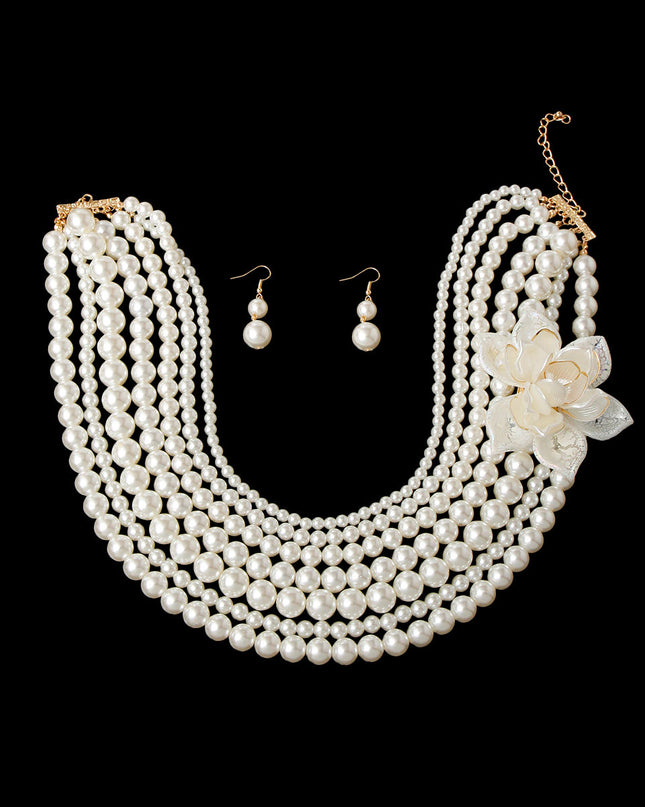 Pearl and Flower Necklace Set