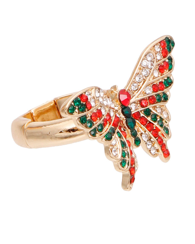 Red and Green Flutter Butterfly Ring