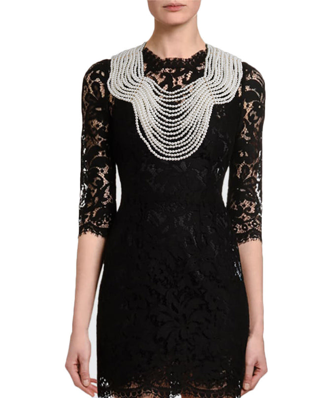 Cleopatra Chic: Cream Regal Back Drape Pearl Bib Necklace