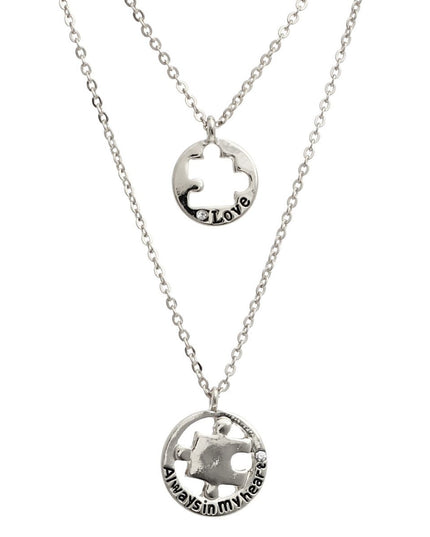 Silver Puzzle Cutout Layered Necklaces