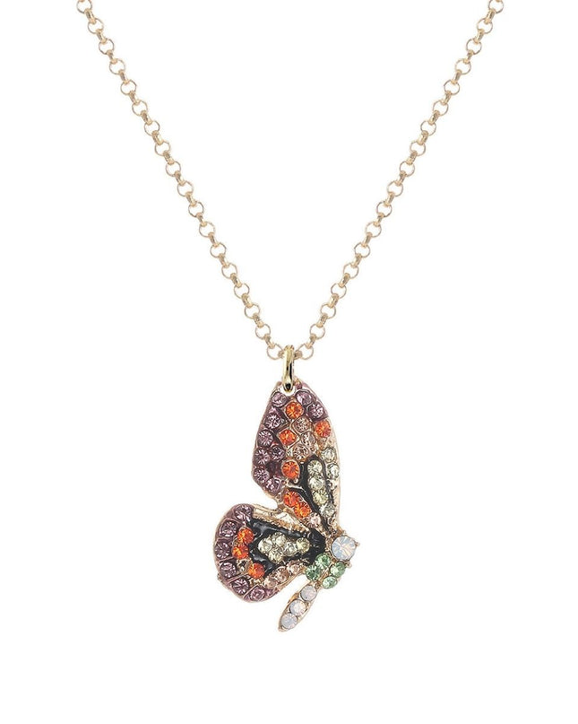 Multi Rhinestone Butterfly Wing Necklace