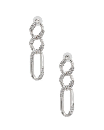 Silver Rhinestone Crusted Chain Earrings