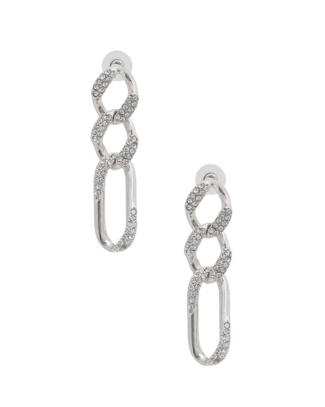 Silver Rhinestone Crusted Chain Earrings