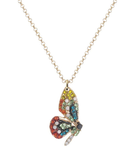 Rainbow Rhinestone Butterfly Wing Necklace