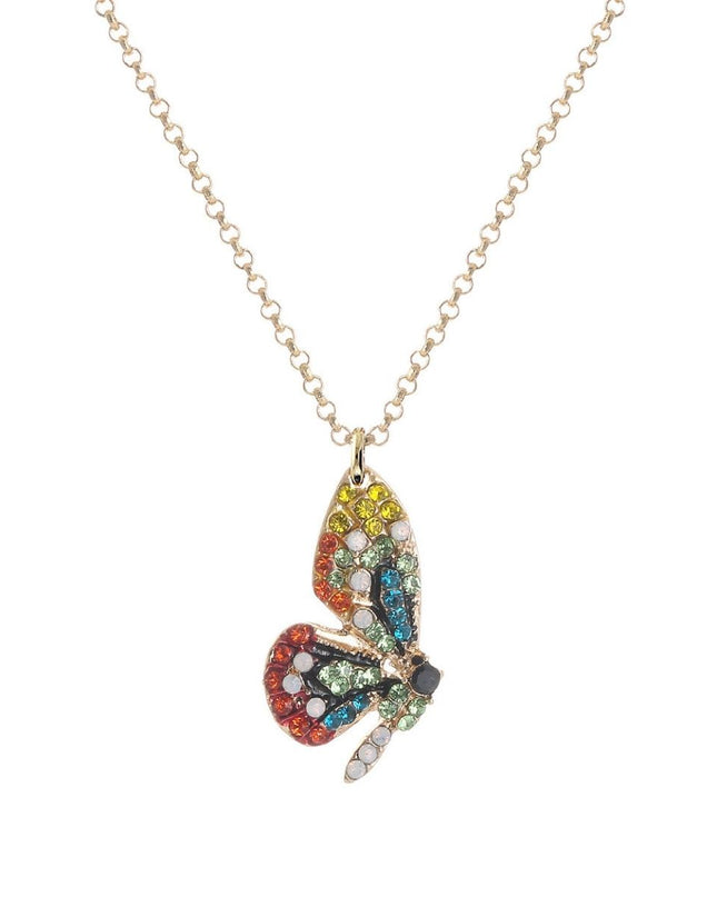Rainbow Rhinestone Butterfly Wing Necklace