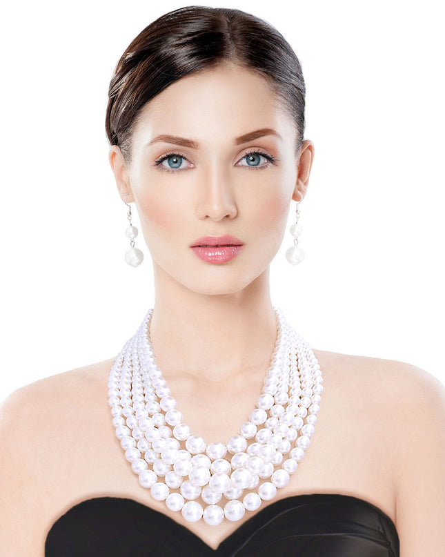 White Multi Strand Pearl Necklace Set