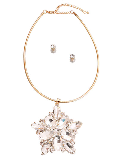 Gold Oval Crystal Pendant Necklace