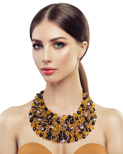 Yellow and Black Copper Bib Necklace