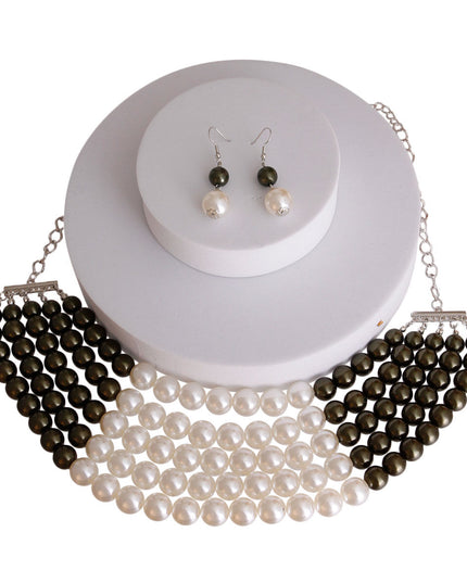 Olive and Cream Pearl 5 Row Necklace