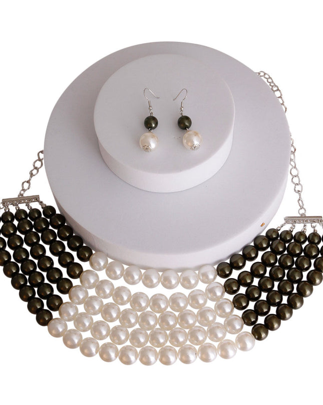 Olive and Cream Pearl 5 Row Necklace