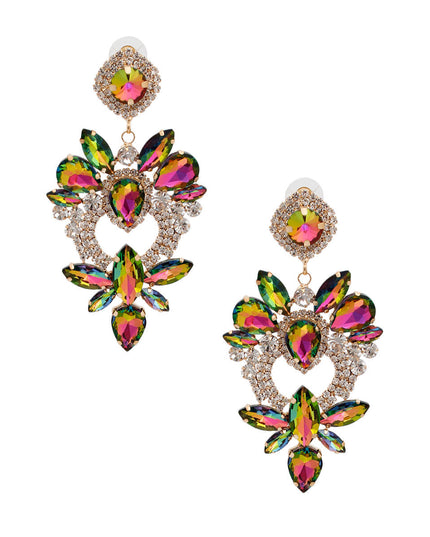 Pink Green Glass Crystal Heart Earrings