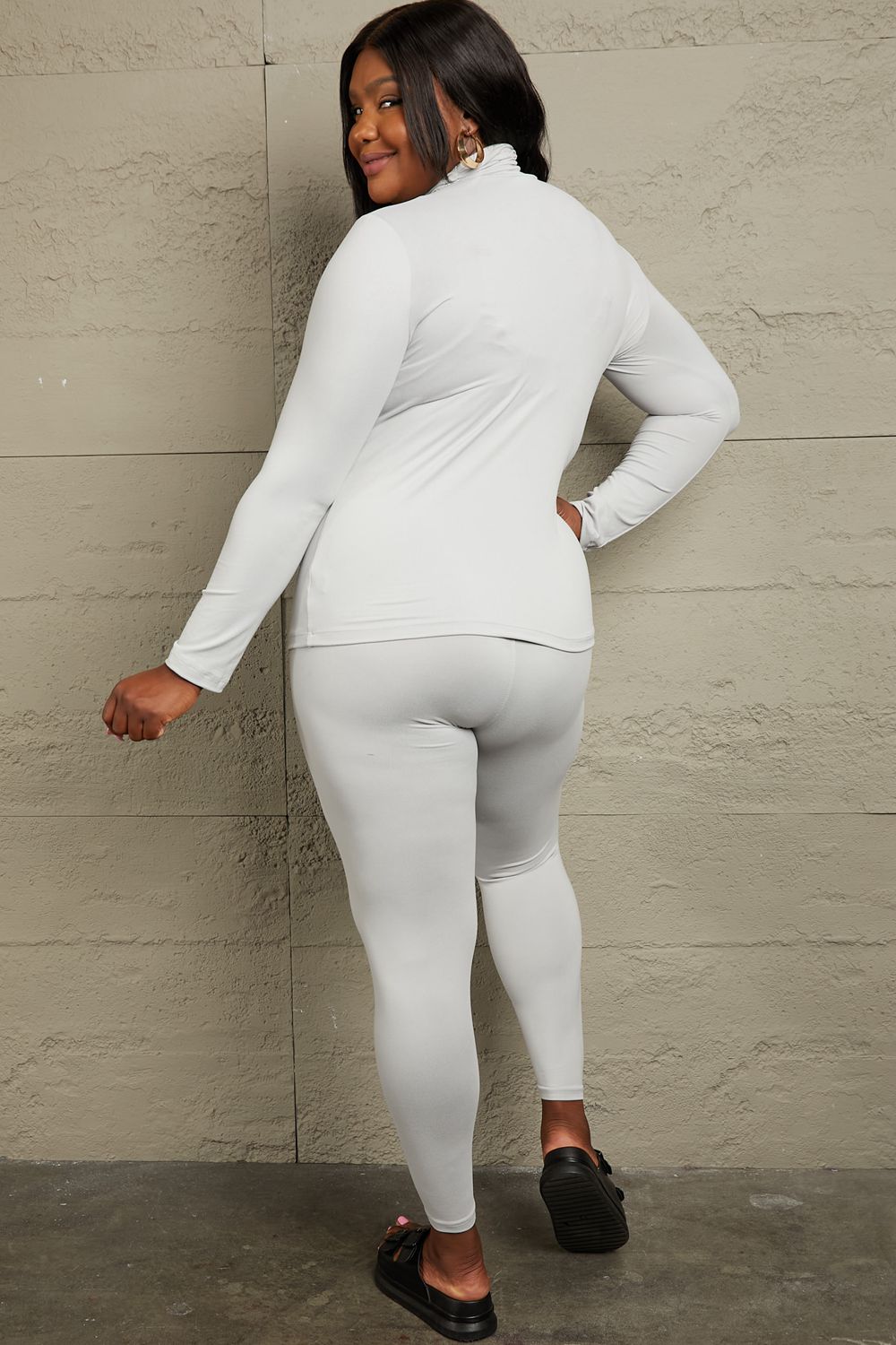 Full Size Mock Neck Top and Leggings Set