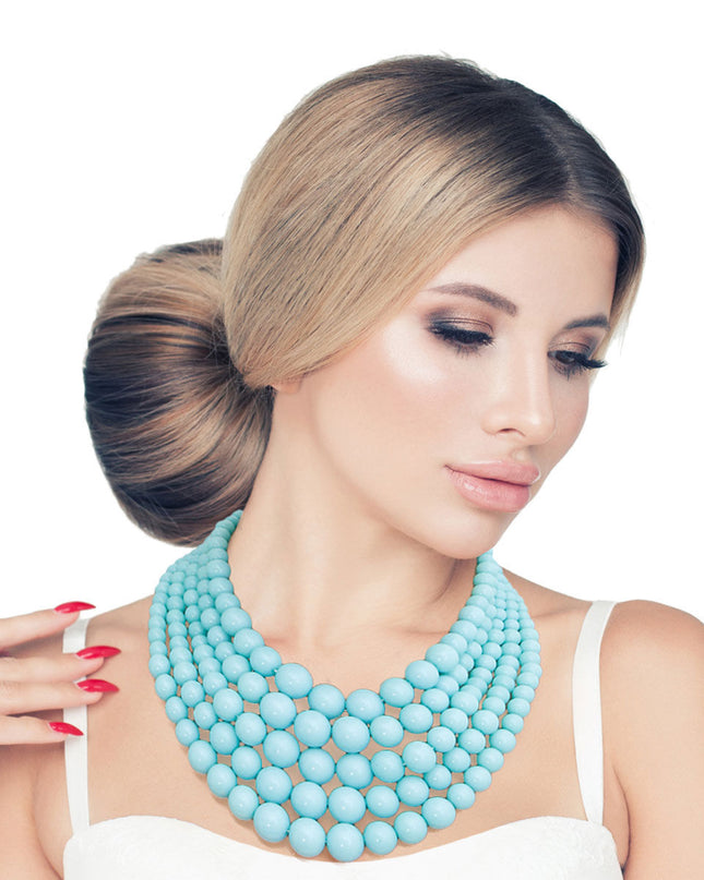 Sea Blue Bead 5 Strand Necklace