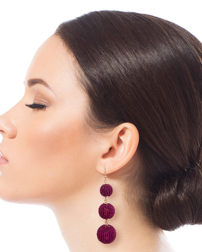 Purple Trio Seed Bead Ball Earrings