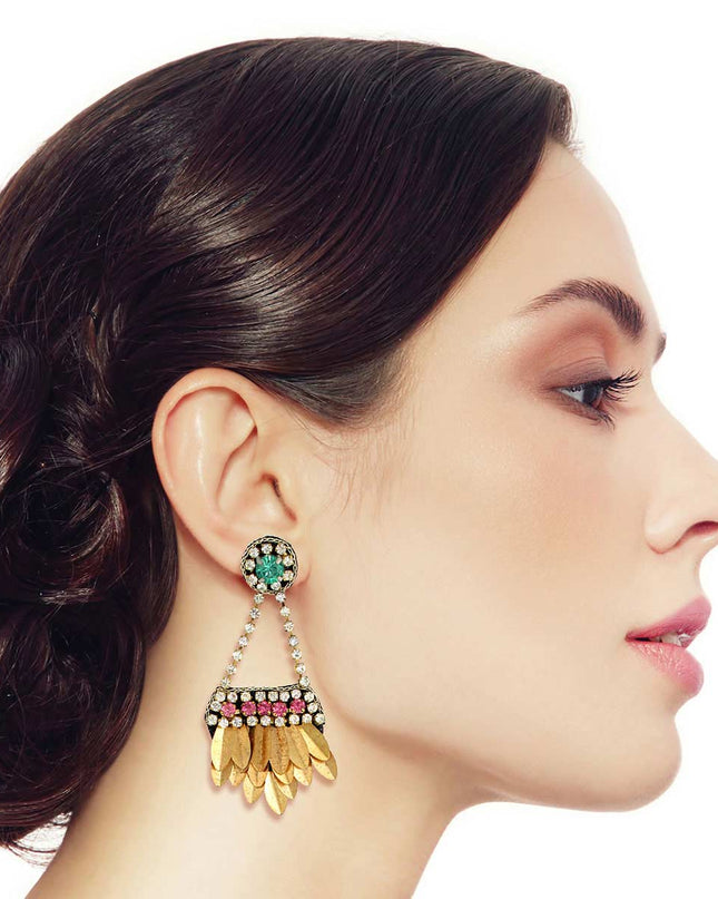 Rhinestone Hanging Leaves Earrings