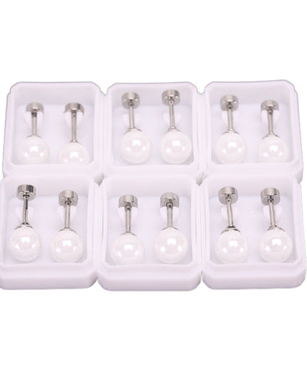 Silver Stainless Steel Pearl Stud 6 Pack