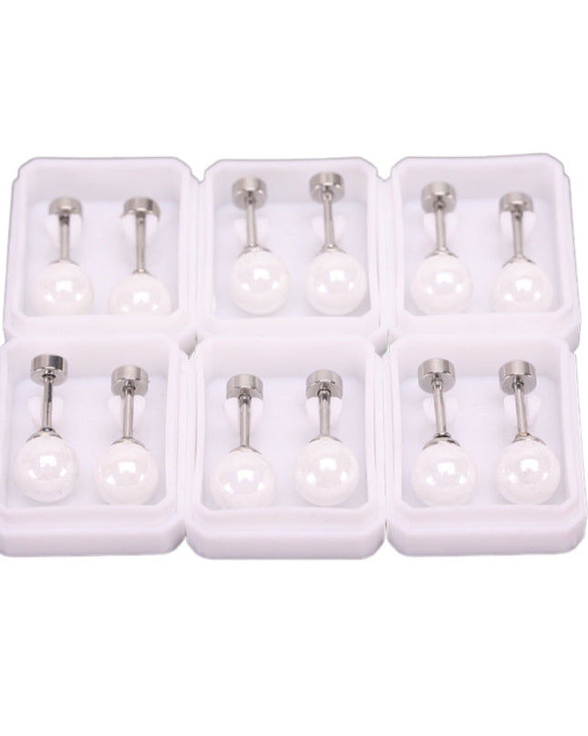 Silver Stainless Steel Pearl Stud 6 Pack