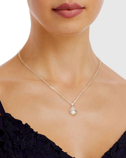 Silver Pearl and CZ Cute Bee Necklace